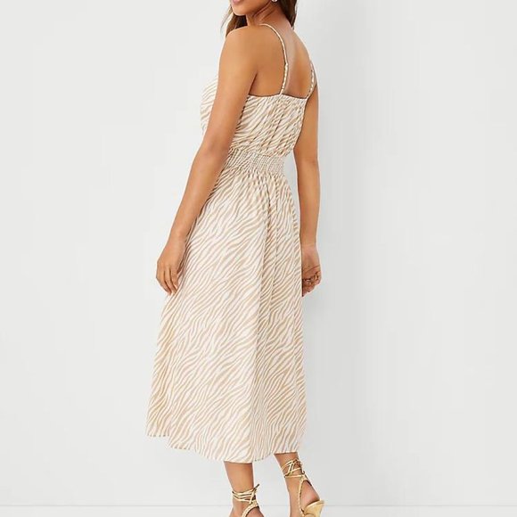 Ann Taylor Zebra Stripe Square Neck Midi Flare Dress New - Picture 2 of 3